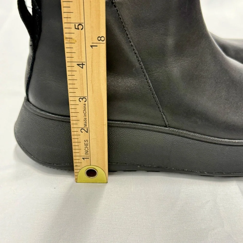 FitFlop F-Mode Leather Platform Zip Ankle Boots Black Womens 8 Grunge Goth Fall